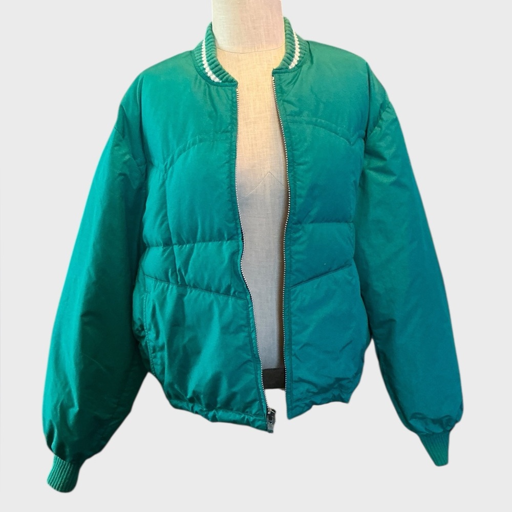 Vintage Comfy USA Down Bomber Jacket Teal Puffer Made in USA Men’s XL 2XL